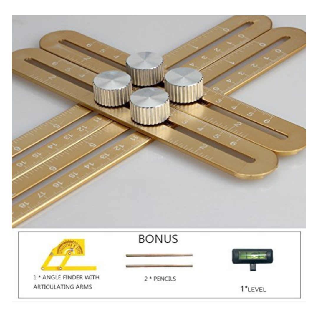 ANGLE IZER - ESQUADRO MULTI-ÂNGULO EM LIGA DE ALUMÍNIO PREMIUM - DOURADO COM BÔNUS