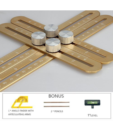 ANGLE IZER - ESQUADRO MULTI-ÂNGULO EM LIGA DE ALUMÍNIO PREMIUM - DOURADO COM BÔNUS