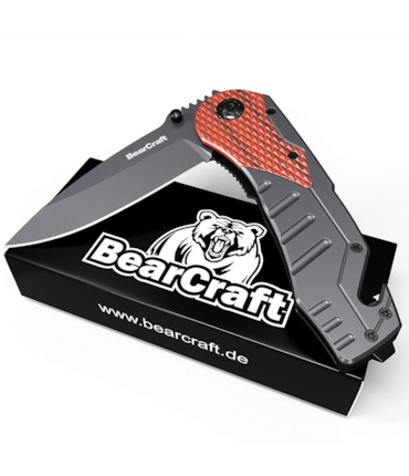 BEARCRAFT - CANIVETE OUTDOOR SURVIVAL POCKET KNIFE COM CABO REVESTIDO EM MADEIRA