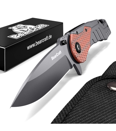 BEARCRAFT - CANIVETE OUTDOOR SURVIVAL POCKET KNIFE COM CABO REVESTIDO EM MADEIRA