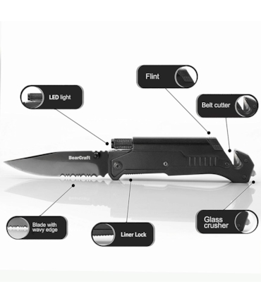 BEARCRAFT - CANIVETE OUTDOOR SURVIVAL POCKET KNIFE COM LANTERNA LED BEARCRAFT - CANIVETE OUTDOOR SURVIVAL POCKET KNIFE COM LANTERNA LED