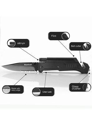 BEARCRAFT - CANIVETE OUTDOOR SURVIVAL POCKET KNIFE COM LANTERNA LED
