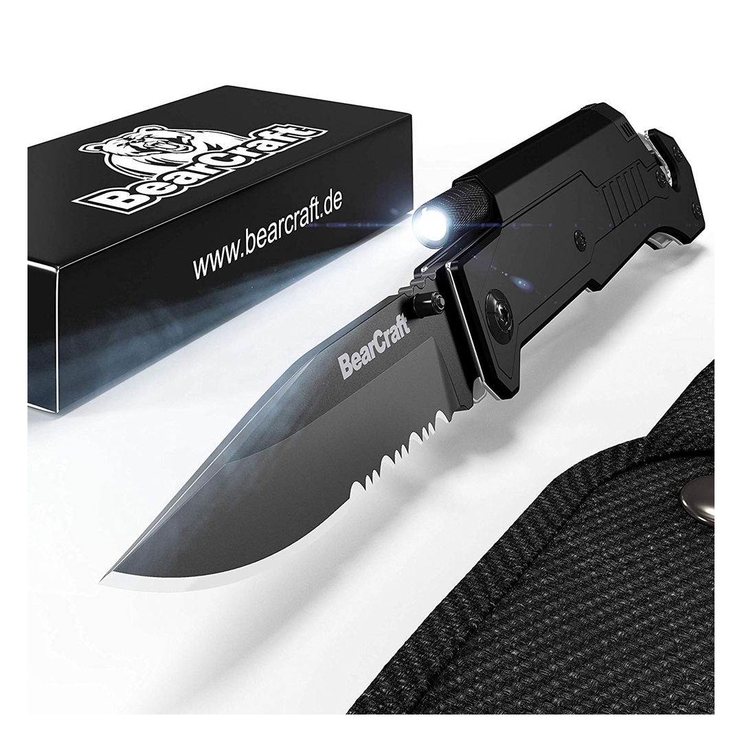 BEARCRAFT - CANIVETE OUTDOOR SURVIVAL POCKET KNIFE COM LANTERNA LED