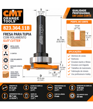 CMT - FRESA PARA TUPIA COM ROLAMENTO - SOFT CUTTER