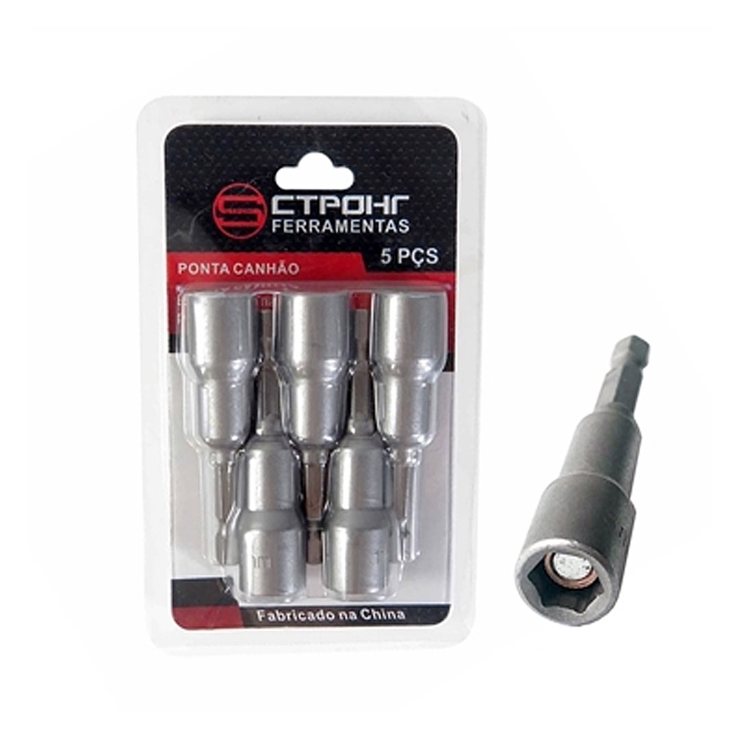 CTPOHR – STRONG – Conjunto de Soquetes Magnéticos tipo Canhão 10 mm Bit 1/4 - 5 Unid