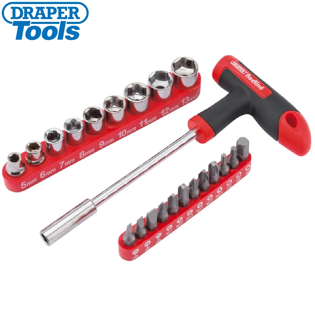 DRAPER - CONJUNTO DE BITS E SOQUETES REDLINE - 22 PCS - Tools BR