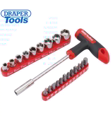 DRAPER - CONJUNTO DE BITS E SOQUETES REDLINE - 22 PCS DRAPER - CONJUNTO DE BITS E SOQUETES REDLINE - 22 PCS