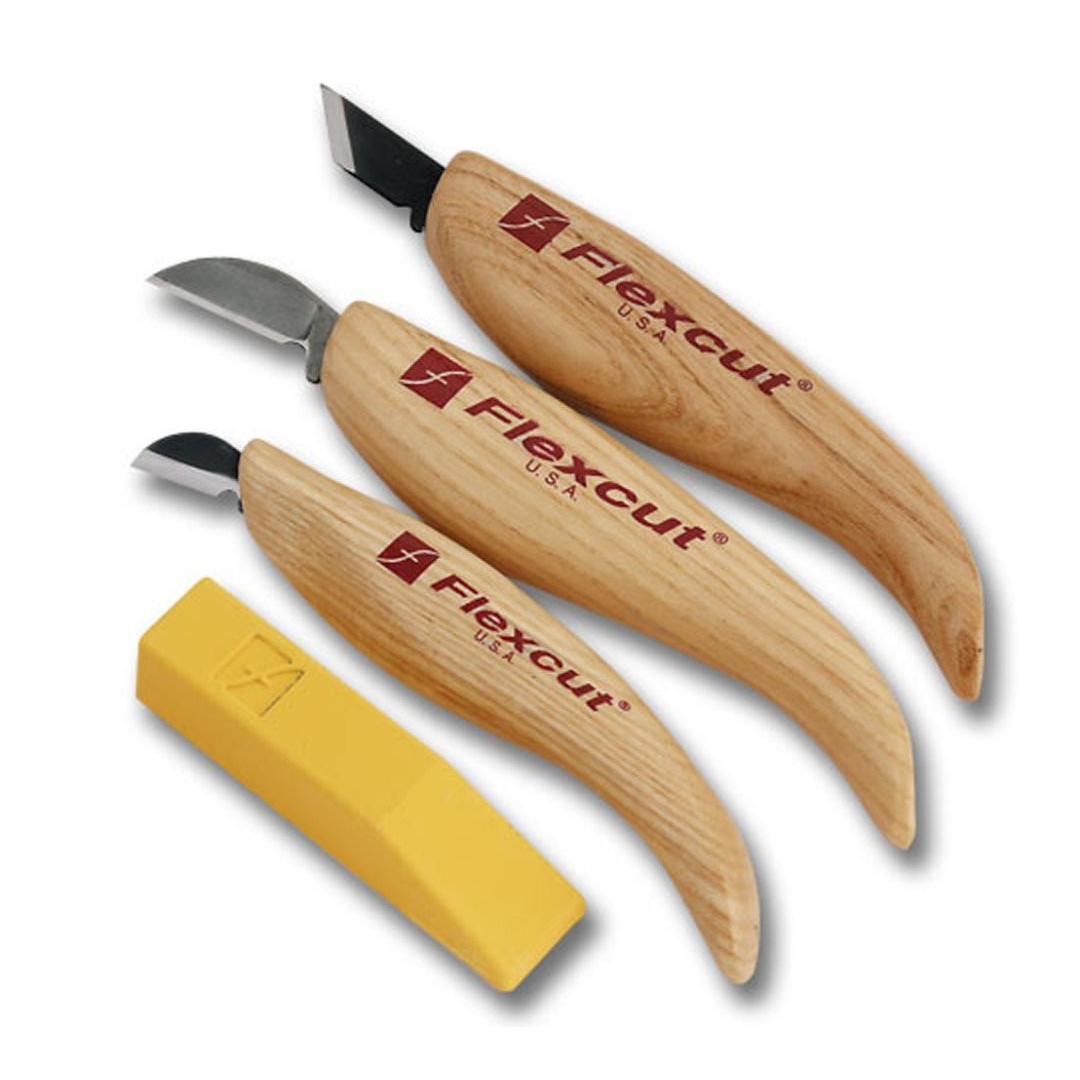 Flexcut Chip Carving Set - Conjunto para Entalhes de Desenhos, Padrões Geométricos e Livres