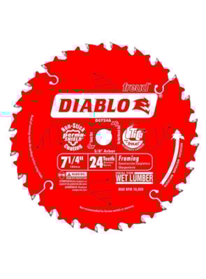 FREUD DIABLO - DISCO DE SERRA PARA FRAMING - 24 DENTES - 7,25 POLEG. - D0724A FREUD DIABLO - DISCO DE SERRA PARA FRAMING - 24 DENTES - 7,25 POLEG. - D0724A