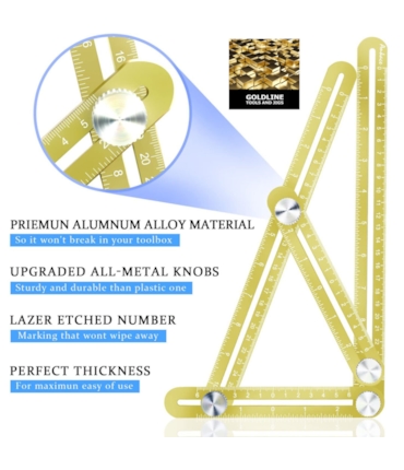 GOLDLINE - ANGLE IZER - ESQUADRO MULTI-ÂNGULO EM LIGA DE METAL PREMIUM - DOURADO