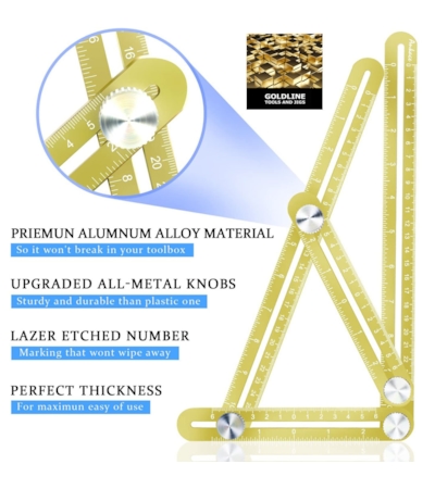 GOLDLINE - ANGLE IZER - ESQUADRO MULTI-ÂNGULO EM LIGA DE METAL PREMIUM - DOURADO