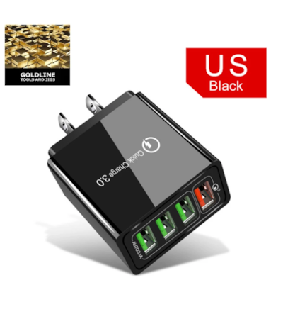 GOLDLINE - CARREGADOR ULTRA RÁPIDO 3.0 - 48 WATTS - 4 PORTAS USB - TOMADA USA