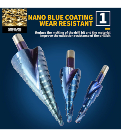 GOLDLINE - CONJUNTO DE BROCAS ESCALONADAS EM AÇO TRATADO P6M5 NANO BLUE