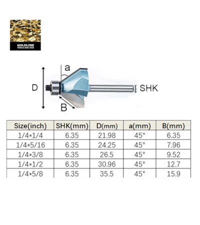 GOLDLINE - FRESA PARA CHANFRAR 45º COM ROLAMENTO - EM METAL DURO