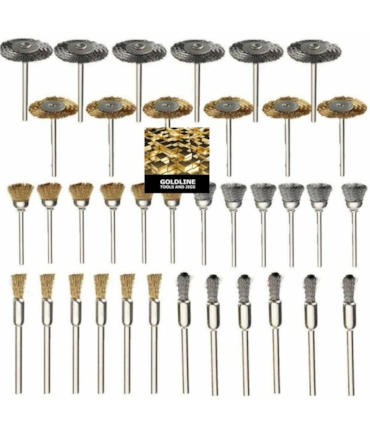 GOLDLINE - KIT COM 36 ESCOVAS DE AÇO ROTATIVAS PARA MICRORRETÍFICAS GOLDLINE - KIT COM 36 ESCOVAS DE AÇO ROTATIVAS PARA MICRORRETÍFICAS