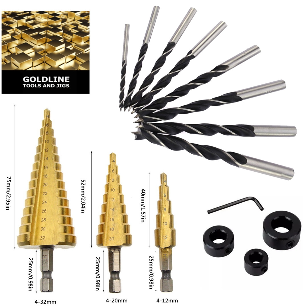 GOLDLINE - KIT COM BROCAS ESCALONADAS E LIMITADORES DE ALTURA