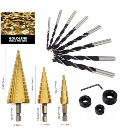 GOLDLINE - KIT COM BROCAS ESCALONADAS E LIMITADORES DE ALTURA