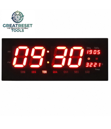 GRT - RELÓGIO DIGITAL GRANDE PARA PAREDE COM DATA, TEMPERATURA E CALENDÁRIO