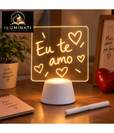 ILUMINATI - LUMINÁRIA DE MESA COM LED DE MENSAGENS - TELA QUADRADA