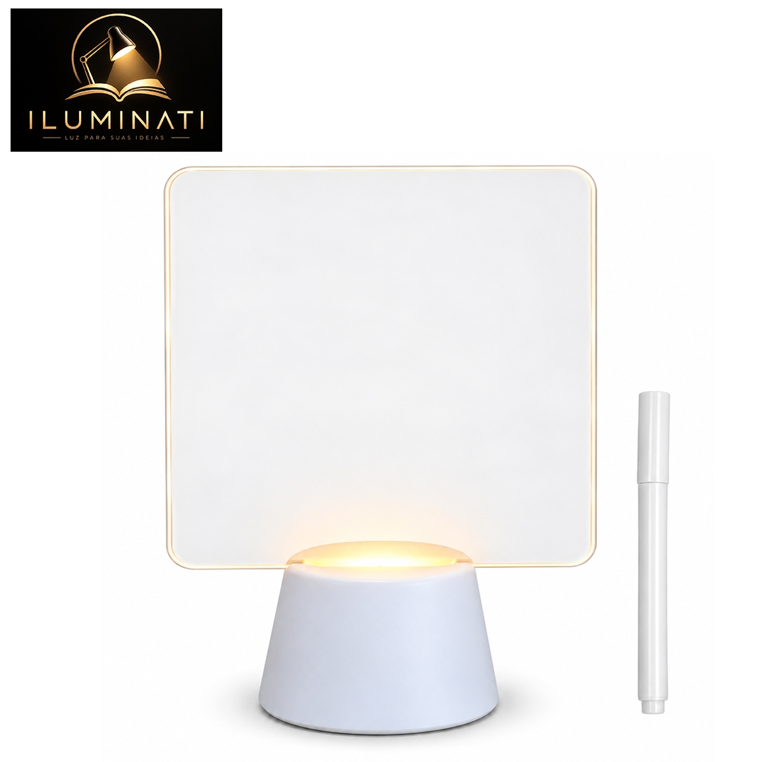 ILUMINATI - LUMINÁRIA DE MESA COM LED DE MENSAGENS - TELA QUADRADA