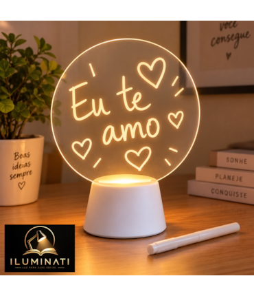 ILUMINATI - LUMINÁRIA DE MESA COM LED DE MENSAGENS - TELA REDONDA