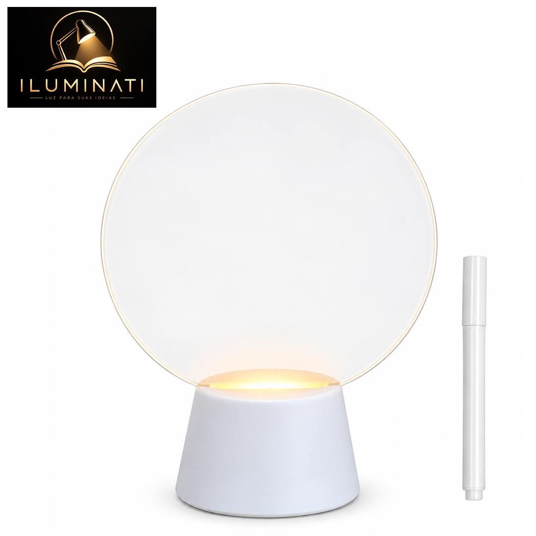 ILUMINATI - LUMINÁRIA DE MESA COM LED DE MENSAGENS - TELA REDONDA