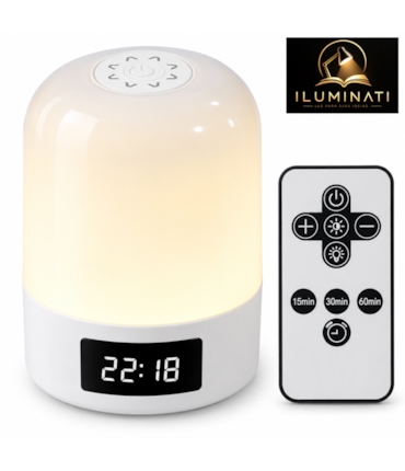 ILUMINATI - LUMINÁRIA DE MESA COM LED, RELÓGIO DIGITAL E CONTROLE REMOTO