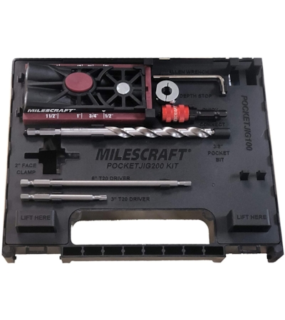 MILESCRAFT - POCKET HOLE JIG 200 - GABARITO PARA FIXAÇÃO DE PARAFUSOS COM ACESSÓRIOS E MALETA