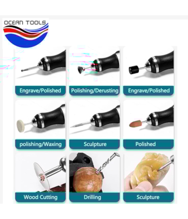 OCEAN TOOLS - KIT COM MICRORRETÍFICA PORTÁTIL E ACESSÓRIOS OCEAN TOOLS - KIT COM MICRORRETÍFICA PORTÁTIL E ACESSÓRIOS