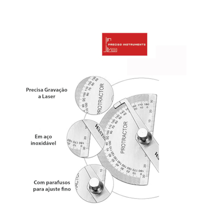 PRECISO - TRANSFERIDOR DE GRAUS COM RÉGUA - 90 X 150 MM