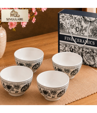 SINGULARE - CONJUNTO DE 4 TIGELAS ESTILO ORIENTAL BOÊMIO - FINE CERAMICS BLACK