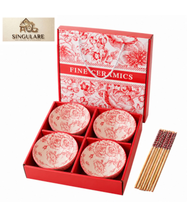 SINGULARE - CONJUNTO DE 4 TIGELAS ESTILO ORIENTAL BOÊMIO - FINE CERAMICS RED