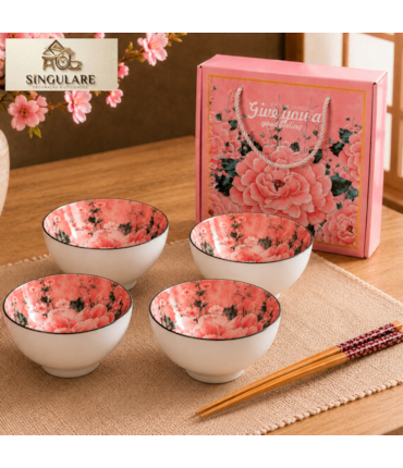 SINGULARE - CONJUNTO DE 4 TIGELAS ESTILO ORIENTAL  BOÊMIO - FLORAL