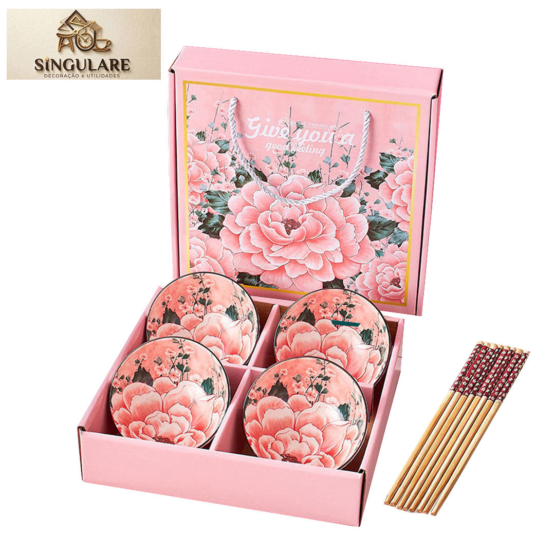 SINGULARE - CONJUNTO DE 4 TIGELAS ESTILO ORIENTAL  BOÊMIO - FLORAL