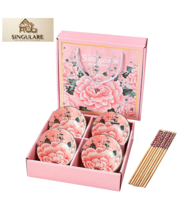 SINGULARE - CONJUNTO DE 4 TIGELAS ESTILO ORIENTAL  BOÊMIO - FLORAL