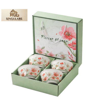 SINGULARE - CONJUNTO DE 4 TIGELAS ESTILO ORIENTAL BOÊMIO - FLOWER MANOR
