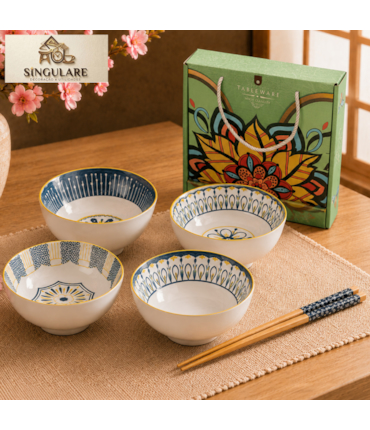SINGULARE - CONJUNTO DE 4 TIGELAS ESTILO ORIENTAL BOÊMIO - TABLE WARE V1