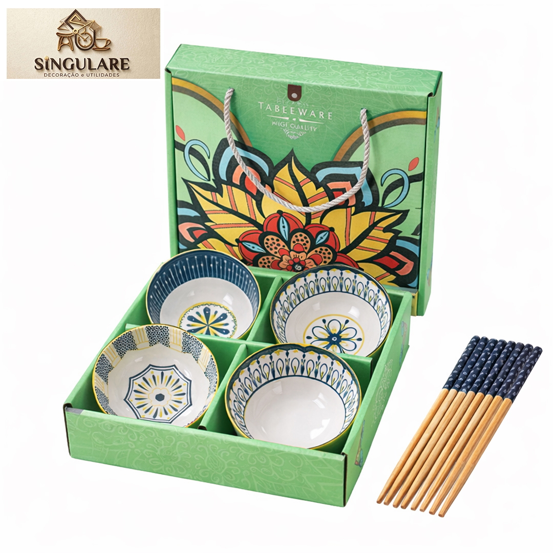 SINGULARE - CONJUNTO DE 4 TIGELAS ESTILO ORIENTAL BOÊMIO - TABLE WARE V1