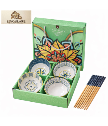 SINGULARE - CONJUNTO DE 4 TIGELAS ESTILO ORIENTAL BOÊMIO - TABLE WARE V1