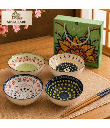 SINGULARE - CONJUNTO DE 4 TIGELAS ESTILO ORIENTAL BOÊMIO - TABLE WARE V2