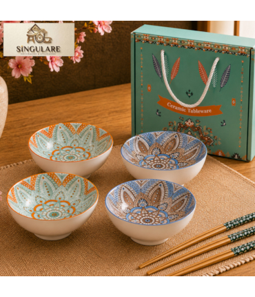 SINGULARE - CONJUNTO DE 4 TIGELAS ESTILO ORIENTAL BOÊMIO - TABLE WARE V3