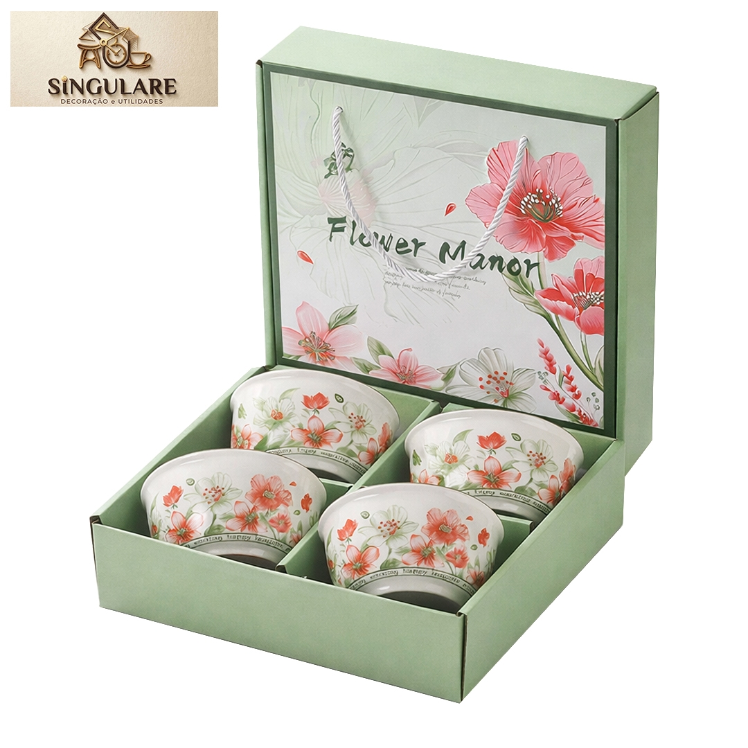 SINGULARE - CONJUNTO DE TIGELAS ESTILO ORIENTAL BOÊMIO - FLOWER MANOR