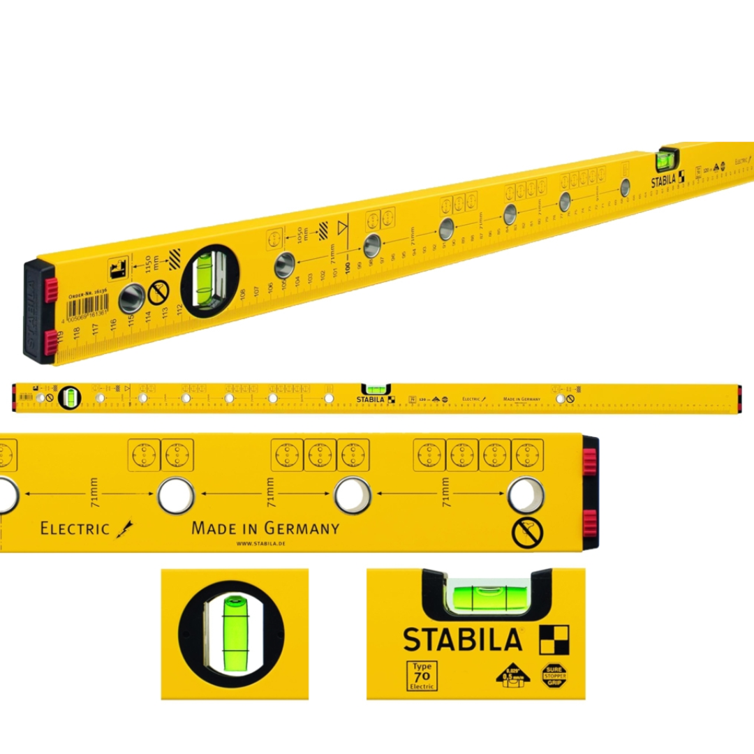 Niveau à Bulle Stabila 70-2 120 Cm - Double Niveau 3 Fioles, Embouts Absorbants, Idéal Bricolage Et Pro