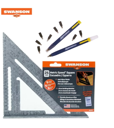 SWANSON - ESQUADRO MÉTRICO - 25 CM - COM 5 FUNÇÕES - COM LAPISEIRAS