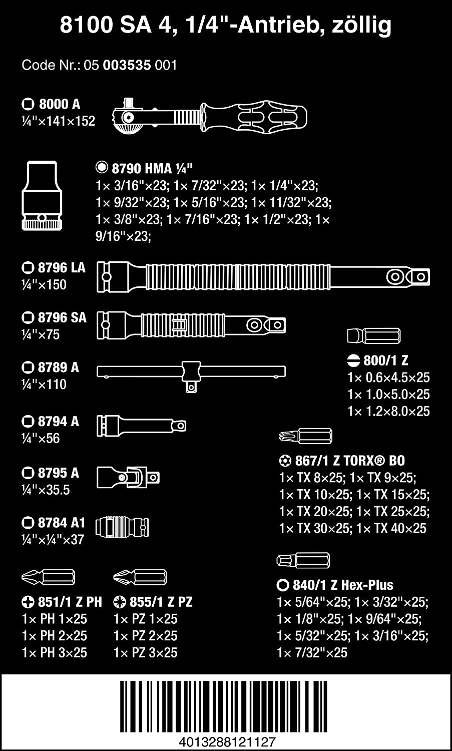 Wera 8100 SA 4 Zyklop Ratchet Set with 1/4