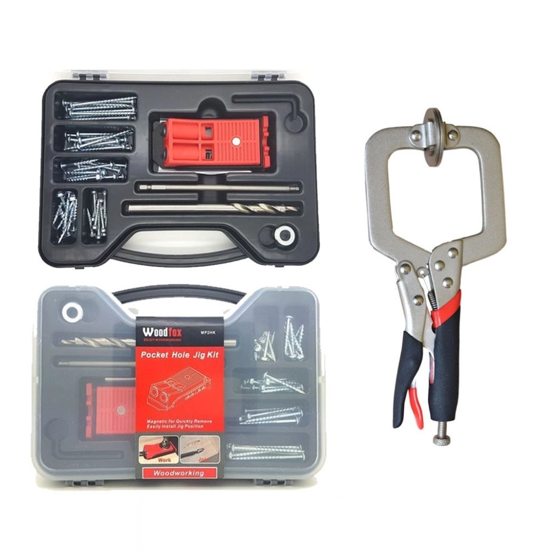 WOODFOX - COMBO POCKET JIG DUPLO - GABARITO PARA FURAÇÃO COM GRAMPO E 4 PONTEIRAS