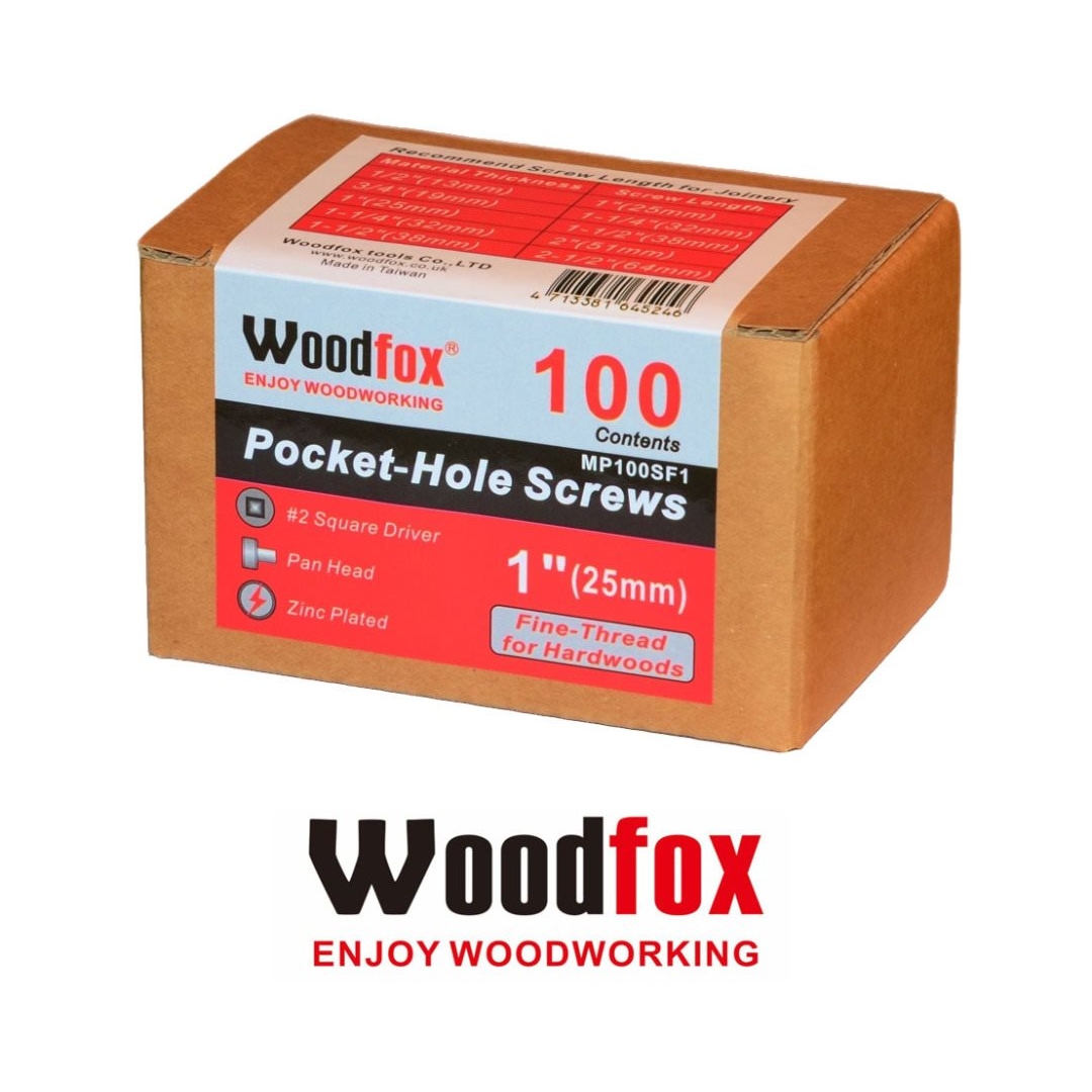 WOODFOX - PARAFUSOS PARA POCKET - 100 UNIDADES - ROSCA FINA - 1 POLEG.