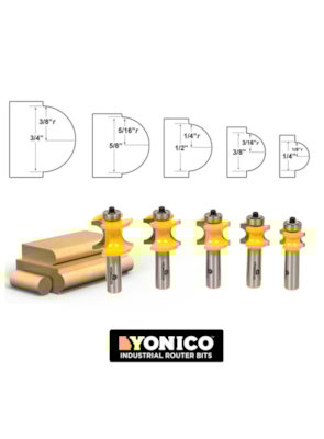 YONICO - CONJUNTO DE 5 FRESAS TIPO BULLNOSE (BOLEADORA) YONICO - CONJUNTO DE 5 FRESAS TIPO BULLNOSE (BOLEADORA)